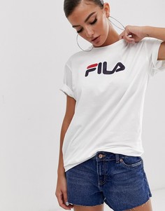 Oversize-футболка бойфренда с логотипом на груди Fila-Белый