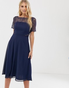 Платье миди с кружевными вставками ASOS-Темно-синий