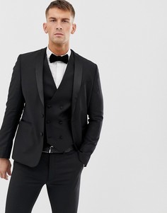 Черный приталенный пиджак-смокинг из 100% шерсти ASOS DESIGN