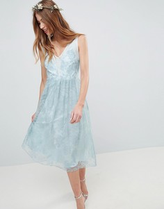 Платье макси с изящной прозрачной кружевной вставкой ASOS DESIGN-Зеленый