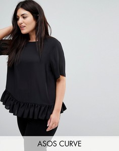 Футболка с оборкой ASOS DESIGN Curve-Черный