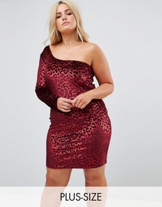 Бархатное облегающее платье на одно плечо с леопардовым принтом NaaNaa Plus-Красный