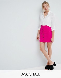 Мини-юбка на пуговицах с завышенной талией и карманом ASOS TALL-Розовый