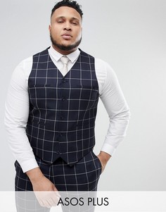 Темно-синий приталенный жилет в клетку ASOS DESIGN Plus Wedding