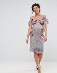 Кружевное платье для беременных с вышивкой и открытыми плечами Hope & Ivy-Синий