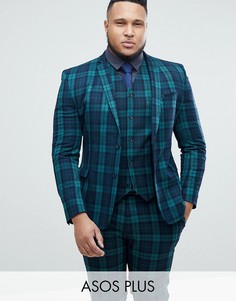 Приталенный пиджак в шотландскую клетку ASOS PLUS-Зеленый