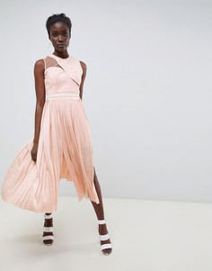 Платье миди с асимметричными плечами и плиссировкой Three Floor-Розовый