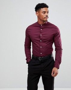 Бордовая рубашка скинни с воротом на пуговице ASOS DESIGN-Красный