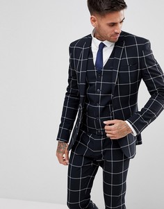 Сине-белый приталенный пиджак в клетку ASOS-Темно-синий