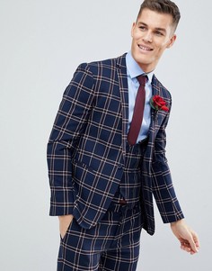 Супероблегающий темно-синий пиджак в клетку ASOS DESIGN Wedding