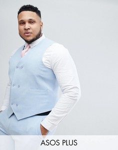 Нежно-голубой приталенный жилет с принтом на подкладке ASOS PLUS Wedding-Синий