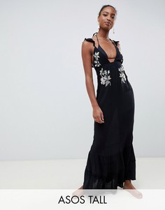 Пляжное платье макси с цветочной вышивкой ASOS DESIGN Tall-Черный