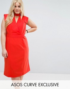 Платье-футляр миди с запахом ASOS CURVE-Красный