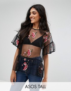 Топ с вышивкой и оборкой по краю ASOS TALL-Мульти
