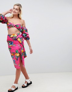 Юбка миди с завязкой и тропическим принтом ASOS MADE IN KENYA-Мульти