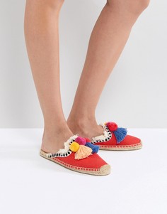 Мюли с помпонами и кисточками Soludos-Красный