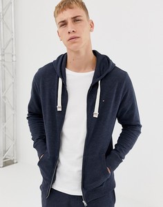 Худи темно-синего меланжевого цвета на молнии с логотипом Tommy Hilfiger-Темно-синий