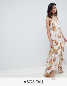 Платье макси с оборками и цветочным принтом ASOS DESIGN Tall-Мульти