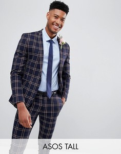 Темно-синий облегающий пиджак в клетку ASOS DESIGN Tall wedding