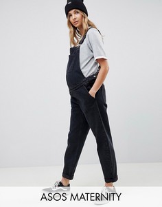 Выбеленный черный джинсовый комбинезон ASOS DESIGN Maternity