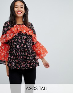 Комбинируемая блузка с цветочным принтом и оборками ASOS TALL-Мульти