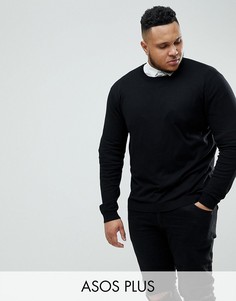 Черный хлопковый джемпер с круглым вырезом ASOS DESIGN Plus