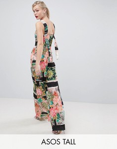 Комбинезон с квадратным вырезом и принтом почтовых открыток ASOS TALL-Мульти