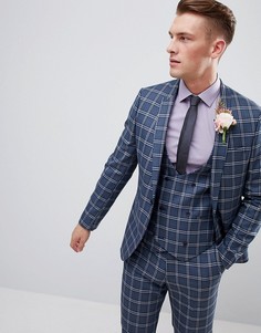 Синий облегающий пиджак в клетку ASOS DESIGN wedding