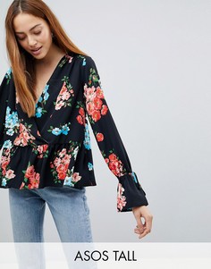 Oversize-блузка с запахом и цветочным принтом ASOS DESIGN TALL-Мульти