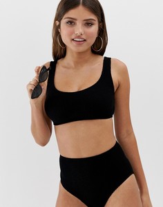 Укороченный бикини-топ из жатой ткани ASOS DESIGN-Черный