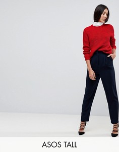 Суженные книзу брюки с присборенной талией ASOS TALL Tailored-Темно-синий