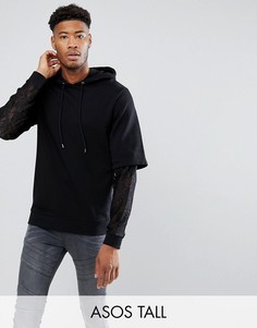 Oversize-худи с двухслойными рукавами с кружевом ASOS DESIGN Tall-Черный