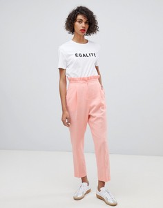 Льняные брюки с оборкой на талии ASOS DESIGN-Розовый