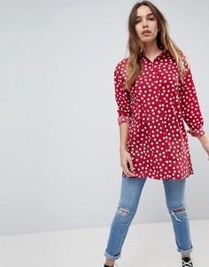 Удлиненная рубашка с длинными рукавами и принтом в горошек ASOS DESIGN-Мульти