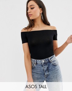 Боди черного цвета с открытыми плечами и короткими рукавами ASOS DESIGN Tall-Черный