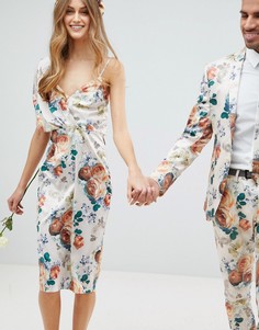 Платье миди с завязкой на спине и цветочным принтом ASOS DESIGN-Мульти