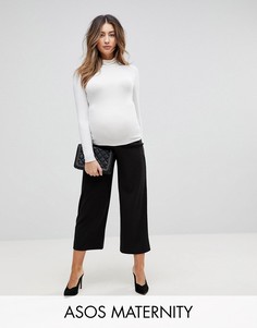 Черные широкие укороченные брюки из трикотажного крепа ASOS DESIGN Maternity-Черный