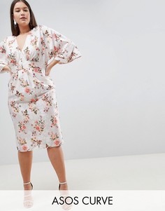 Жаккардовое платье-кимоно миди с цветочным принтом ASOS DESIGN Curve-Мульти