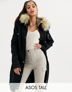 Парка со съемной подкладкой из искусственного меха ASOS DESIGN Tall-Черный