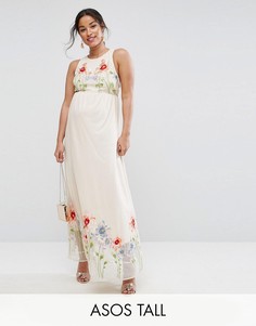 Сетчатое платье макси с вышивкой ASOS Maternity TALL-Розовый