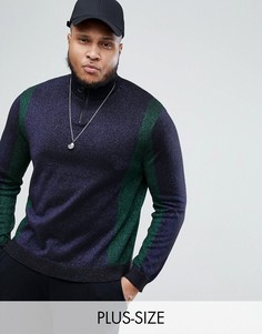Сине-зеленый джемпер в стиле колор блок с эффектом металлик ASOS PLUS-Темно-синий