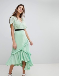 Платье миди с кружевным лифом Three Floor-Зеленый