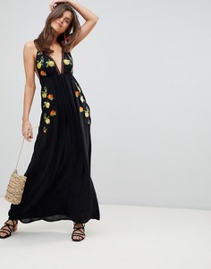 Пляжное платье макси с вышивкой ASOS DESIGN-Черный