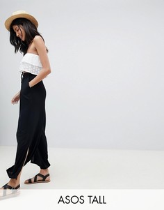 Укороченные брюки с затягивающимся шнурком ASOS DESIGN Tall-Черный