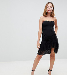 Платье-бандо мини с кружевными оборками по краю ASOS PETITE-Черный