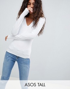 Белый лонгслив с V-образным вырезом ASOS DESIGN Tall
