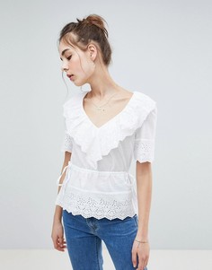 Топ с вышивкой ришелье и V-образным вырезом ASOS DESIGN-Красный