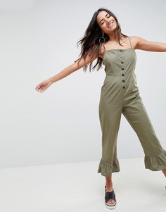 Хлопковый комбинезон с оборками и квадратным вырезом ASOS DESIGN-Белый
