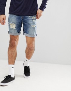 Темно-синие джинсовые шорты с рваной отделкой ASOS DESIGN-Синий