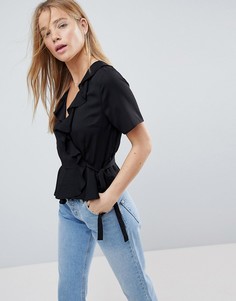 Топ с запахом и оборками ASOS DESIGN-Черный